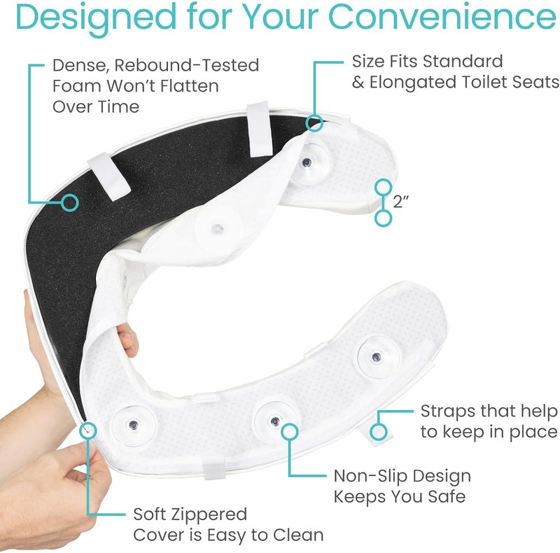 VIVE وسادة رفع مقعد المرحاض لكبار السن - تناسب عالمي - مقعد مرحاض مرتفع مع رغوة عالية الكثافة للمقاسات الطويلة والعادية - مقبض قوي، مبطن ومريح - رافع طبي مرتفع لذوي الاحتياجات الخاصة - Image 5